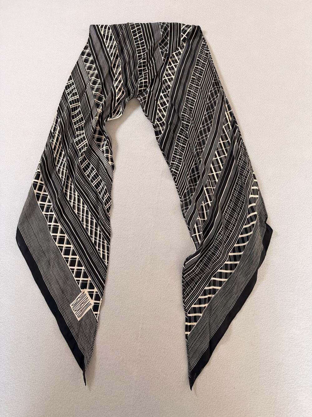 Bill Blass vintage black and white geometric pattern long silk scarf